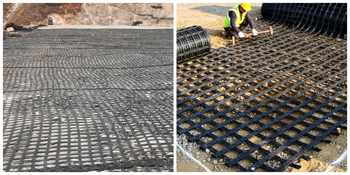 Lưới địa kỹ thuật đơn trục hai trục Polyester dùng cho tường chắn