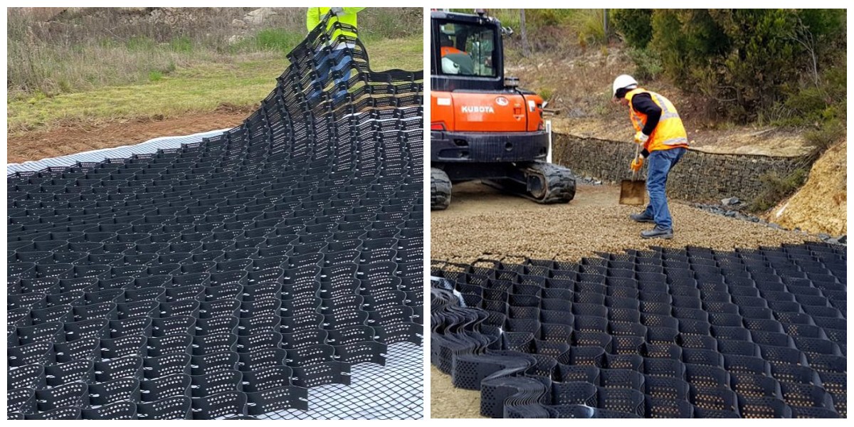 Geocélula em PEAD para estabilização de estradas de gravilha